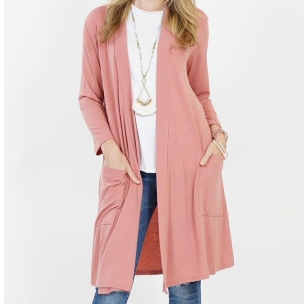 Zenana Premium Blush Open Front Cardigan